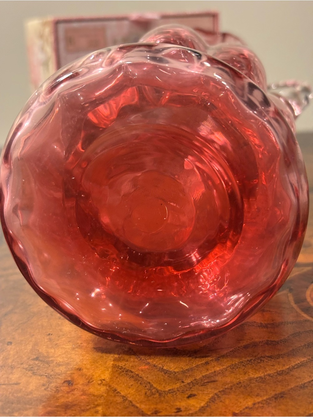 Cranberry Glass Diamond Optic Melon Ribbed Pitcher - Picture 7 of 7